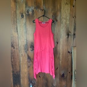 Sleeveless, coral, high/low maxi dress